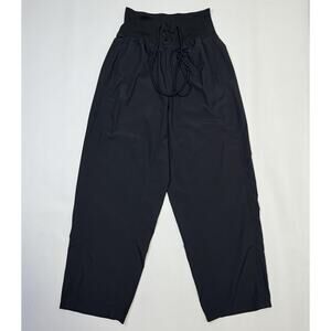 Free People Pants Womens Small Black High Waist Wide Leg Windbreaker Drawstring